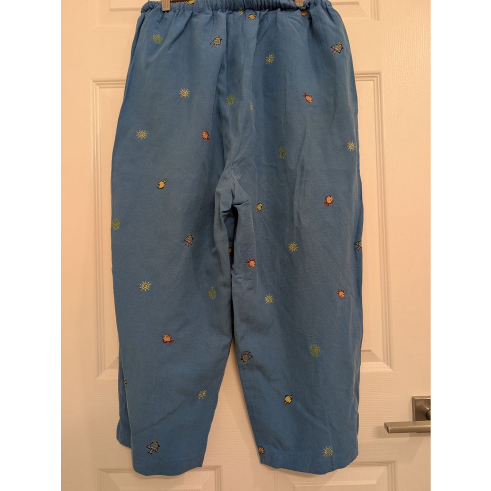 Women's Blue Wide Leg Pants with Tropical Fish Embroidery 16W Resort Wear - Picture 6 of 9